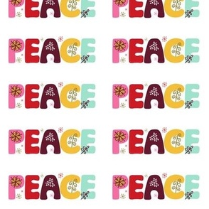 Peace Handlettered Art Panel Pink Red Brown Yellow Mint Green Snow Snowflakes MCM Stars Holiday Christmas