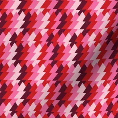 Mod Christmas Trees Forest Groovy Red Pink Brown Maroon Zigzag Holiday Op Art
