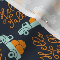 Hello Fall - vintage truck with pumpkins - tossed blue - C22