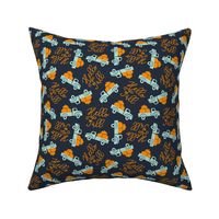 Hello Fall - vintage truck with pumpkins - tossed blue - C22