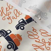 Hello Fall - vintage truck with pumpkins - tossed dark blue/cream - C22