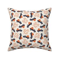 Hello Fall - vintage truck with pumpkins - tossed dark blue/cream - C22