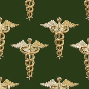 Large Registered Nurse Gold Caduceus on Green