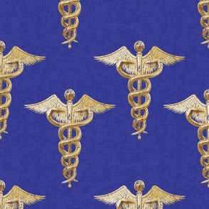 Large Registered Nurse Gold Caduceus on Textured Blue