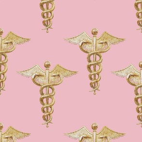 Large Registered Nurse Gold Caduceus on Pink
