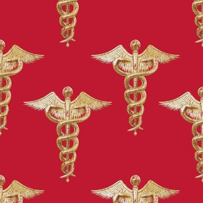 Large Registered Nurse Gold Caduceus on Red