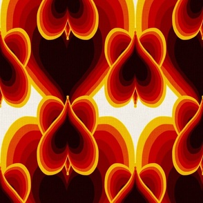 Dopamine red and yellow hues layered hearts on linen white large 