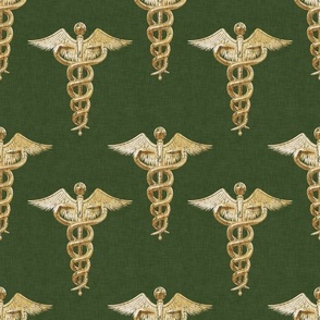 Medium Registered Nurse Gold Caduceus on Textured Green