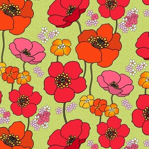 POPPIES ON GREEN BACKGROUND