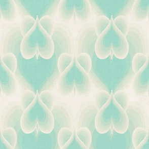 Soft gentle cyan layered retro hearts on linen large