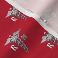 Small Registered Nurse Silver Caduceus on Red