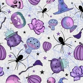 Medium Scale It's Hocus Pocus Time, Witches! Purple Halloween Witch Hats Spider Webs Pumpkins and Potions