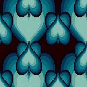 Bold Cerulean blue cyan hued layered geometric retro hearts on linen large