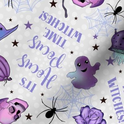 Large Scale It's Hocus Pocus Time, Witches! Purple Halloween Witch Hats Spider Webs Pumpkins and Potions