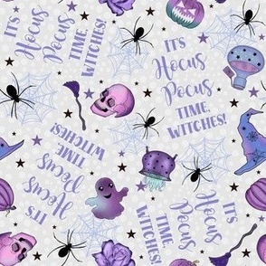 Medium Scale It's Hocus Pocus Time, Witches! Purple Halloween Witch Hats Spider Webs Pumpkins and Potions