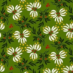Berry Floral Kaleidoscope - Cream and Greens - medium