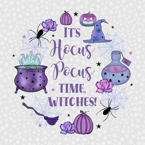 18x18 Panel for Throw Pillow or Cushion Cover It's Hocus Pocus Time, Witches! Halloween Black Spiders Purple Pumpkins and Potions