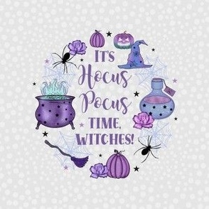 4" Circle for Embroidery Hoop Wall Art or Quilt Square It's Hocus Pocus Time, Witches! Purple Halloween Spiders Pumpkins Potions