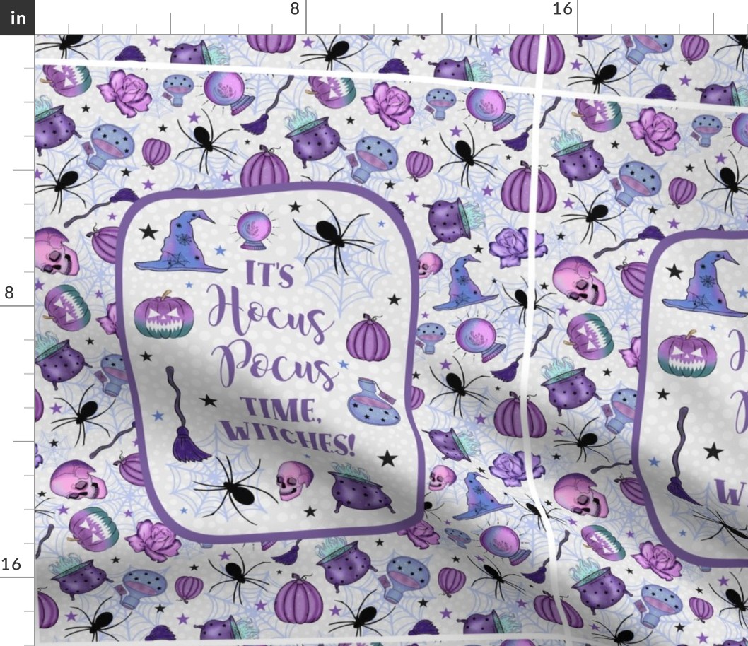 14x18 Panel for DIY Garden Flag Smaller Wall Hanging or Kitchen Hand Towel It's Hocus Pocus Time, Witches! Purple Halloween Spiders Pumpkins Potions