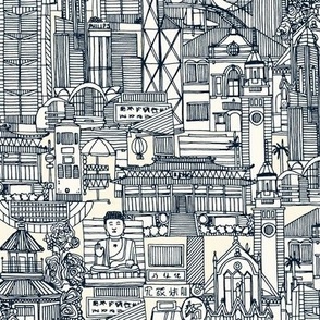 Hong Kong toile de jouy indigo pearl