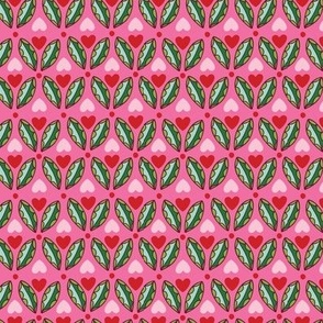 Holly Leaf Hearts Christmas Holiday Stripe Pink Red Mint Emerald Green