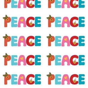 Peace Handlettered Groovy Art Panel Orange Turquoise Blue Pink Red Yellow Christmas Holiday