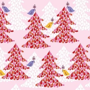 Birds Doves Olive Branch Christmas Tree Holiday Peace Pink Red Orange Purple Yellow White