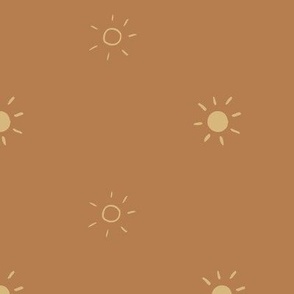 Boho Sun, Rust Background, Hand-Drawn
