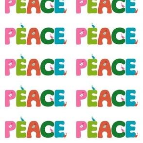 Peace Handlettered Art Panel Birds Peace Doves Pink Green Orange Turquoise Blue Christmas Holiday