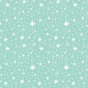 Snow Snowflakes Flower Flurries Mint Green White Christmas Holiday Ditsy