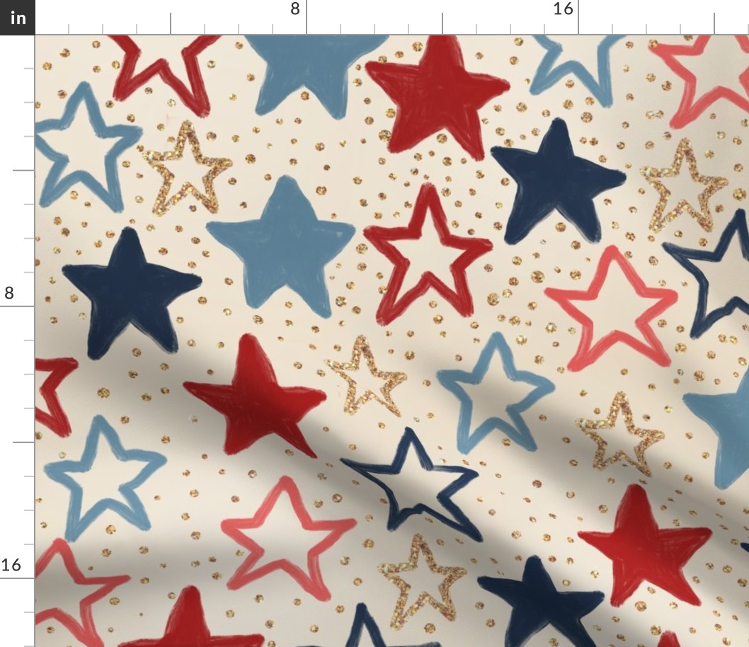 Painterly stars  red blue gold 4th of July 