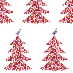 Peace Dove Bird Tree Art Panel Red Christmas Holiday Red Pink Orange Purple