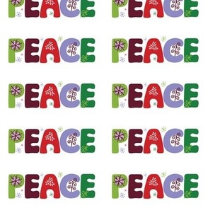 Peace Handlettered Art Panel Red Green Purple Brown Snow Snowflakes MCM Christmas Holiday