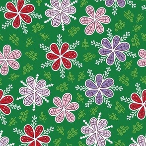 Snowflakes Christmas Holiday Groovy Flower Power Emerald Green Red Purple Pink Mid-Century Modern