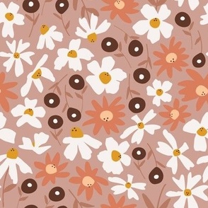 Fall berry sand brown daisy floral with white and pink
