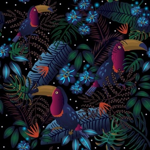 Medium | Moody Flora Tropical Wallpaper | blue | black | pink | purple ©designsbyroochita