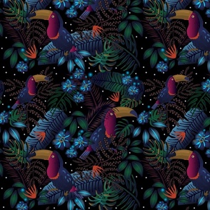Small | Moody Flora Tropical Wallpaper | blue | black | pink | purple ©designsbyroochita