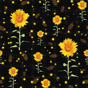 Sunflowers Black Background