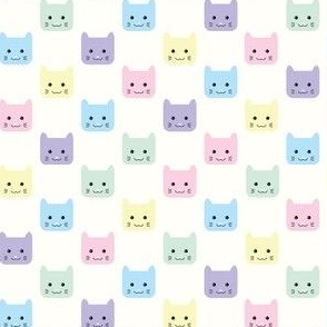 Checkers Kawaii Cats in row Pastels 