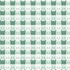 medium// Checkers Kawaii Cats Green Gingham