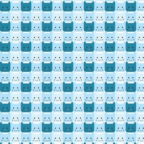 medium// Checkers Kawaii Cats Blue Gingham