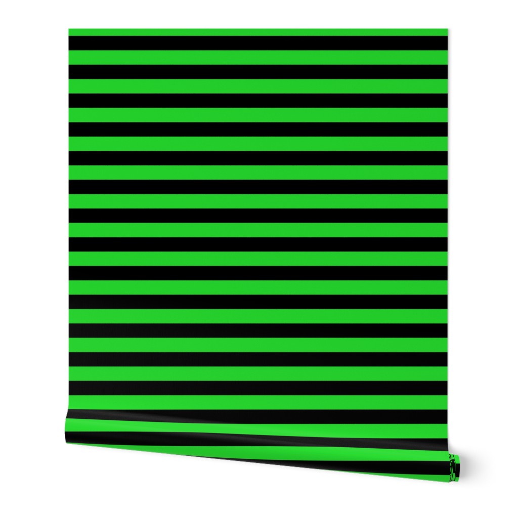 Halloween Holiday 1 inch Black and Monster Green Witch Stripes