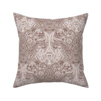 small monochrome paisley mauve on dusty rose with linen texture