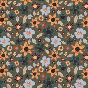 70s Sunflower Daisy Green 