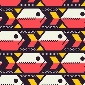 1002 - geometric fishes, red / yellow
