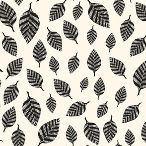 Striped Leaves - Black & White | L size | 24" | on Off white