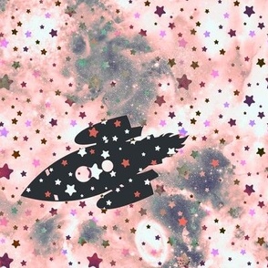 Retro Rockets in Pink Alien Galaxy