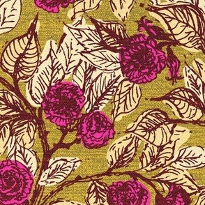Autumn roses in fuchsia and olive green Large scale