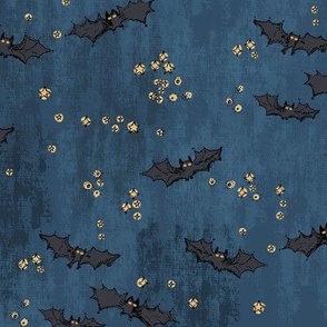 Witch´s bats on vintage denim blue Medium scale