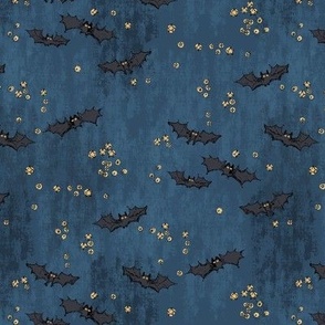 Witch´s bats on vintage denim blue Small scale